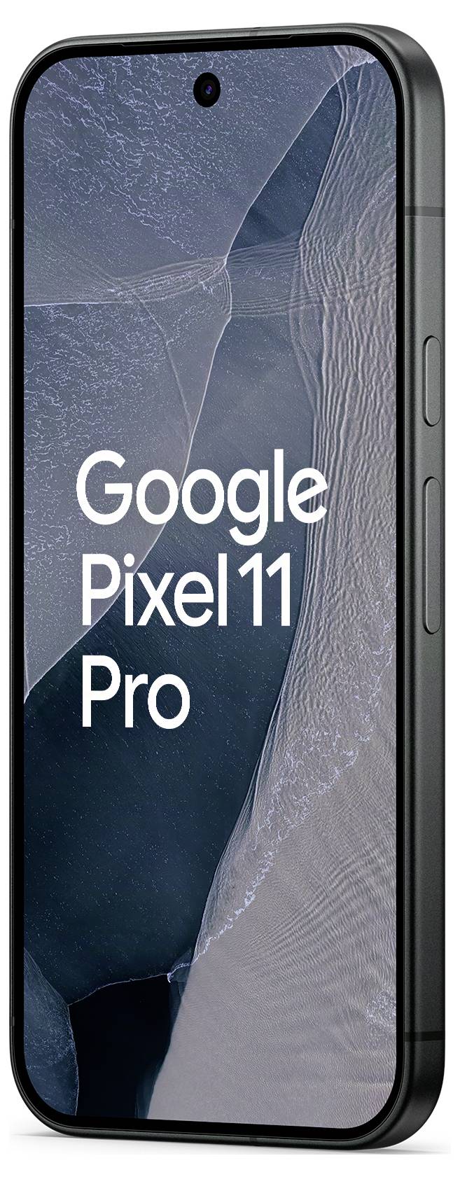 Google Pixel 11 Pro pametni telefon prikazan sa prednje strane sa tamnom apstraktnom pozadinom i imenom telefona na ekranu