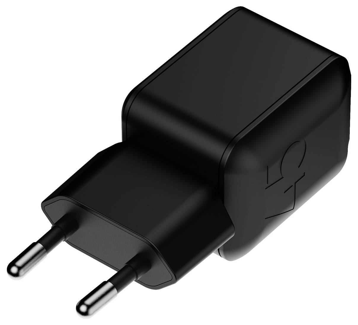 Crni dvokontaktni adapter za strujnu utičnicu za punjenje prikazan na bijeloj podlozi.