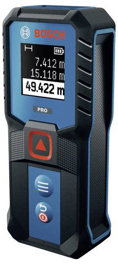 Bosch Pro laserski mjerni uređaj za mjerenje udaljenosti prikazuje mjerenje od 49.422 m na svom zaslonu.