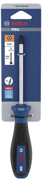 Bosch PRO TH27 odvijač s plavom i crnom ručkom na maloprodajnoj ambalaži, prikazuje tip proizvoda i model.