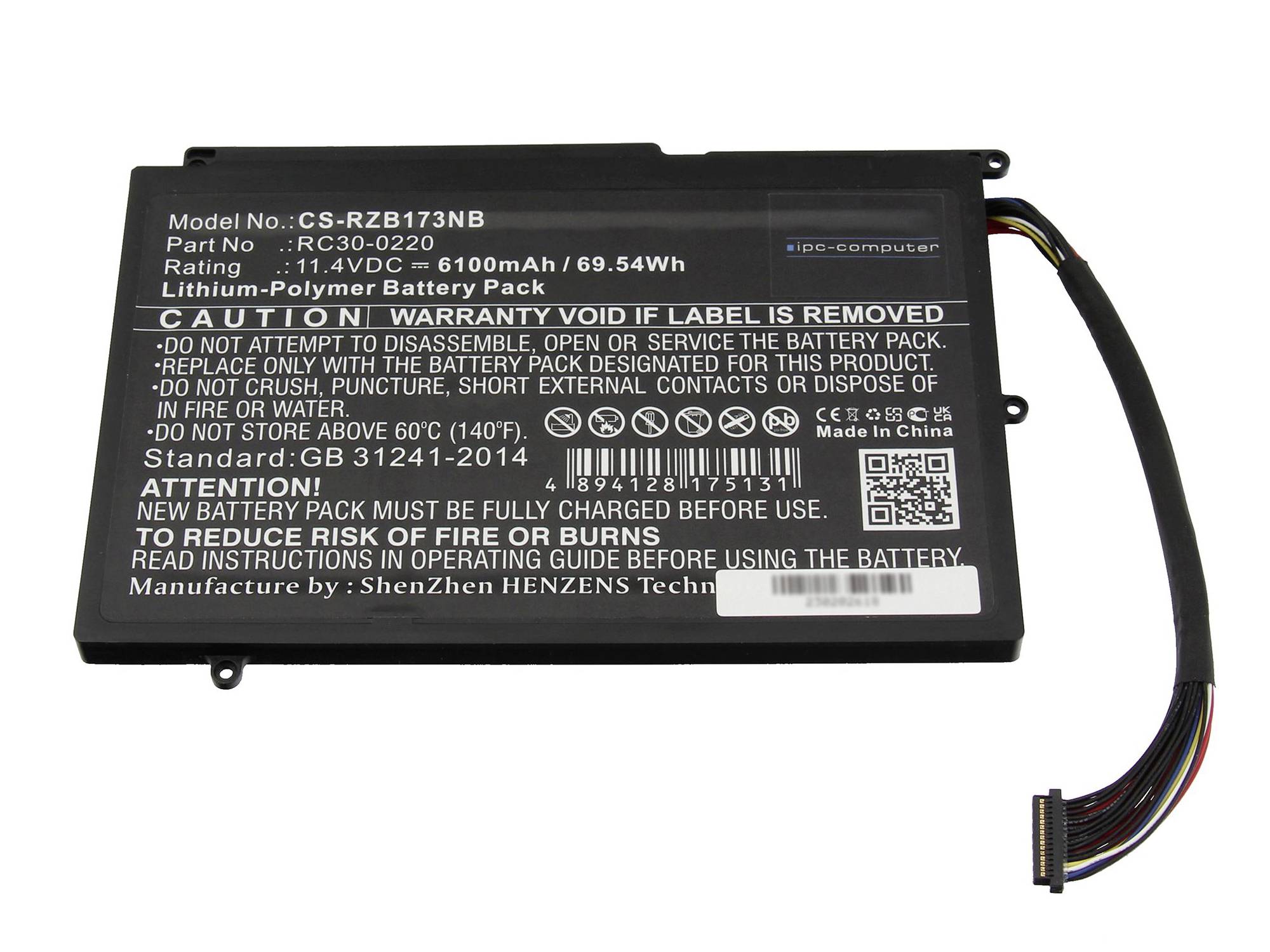 ipc-computer Akku RC30-0220 REPLACE RC30-0220 REPLACE Laptopaccu 11.40 V 6100 mAh IPC-Computer