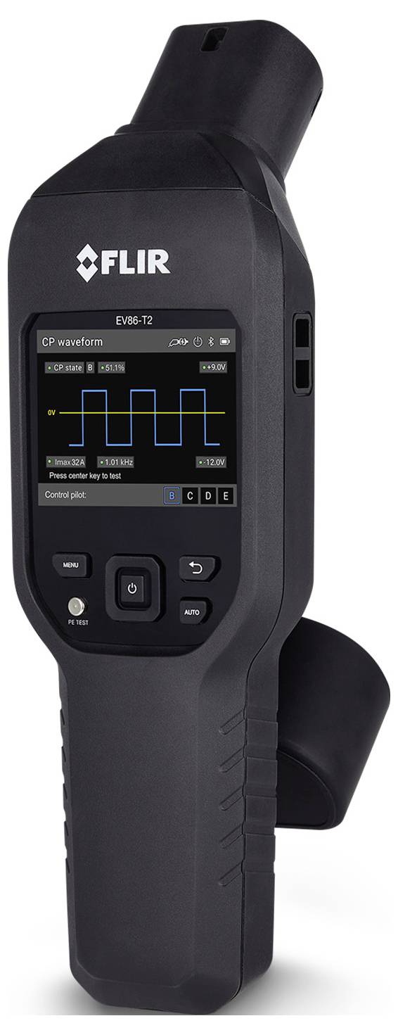 FLIR EVSE-2 prijenosni tester koji prikazuje grafikon valnog oblika na zaslonu, koristi se za provjeru signala stanice za punjenje električno vozila.