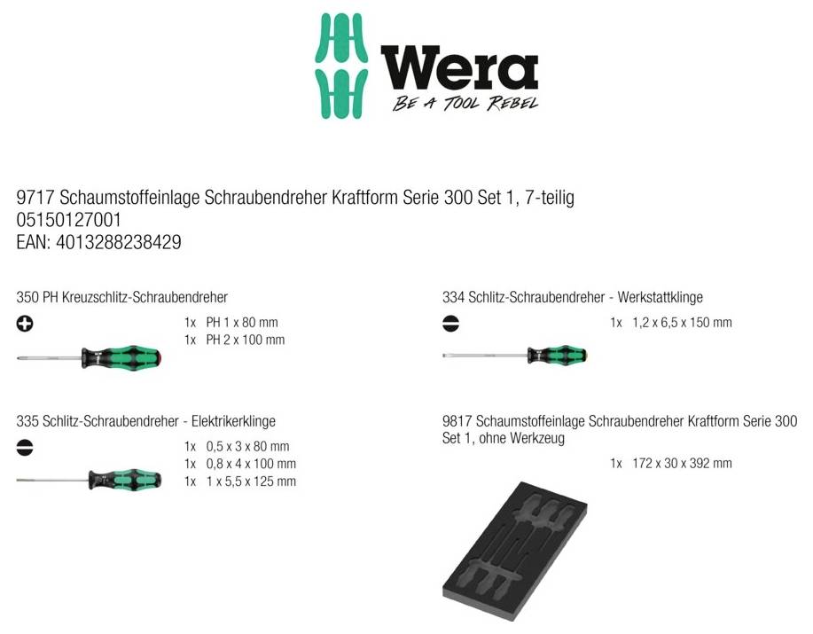 Wera 9717 Serie 300 univerzalno komplet odvijača ravni prorez, PH-19