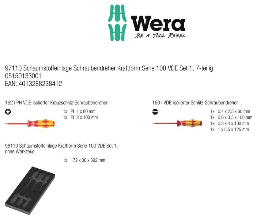 Wera 97110 Serie 100 VDE Set 1 radionica komplet odvijača ravni prorez, PH-20