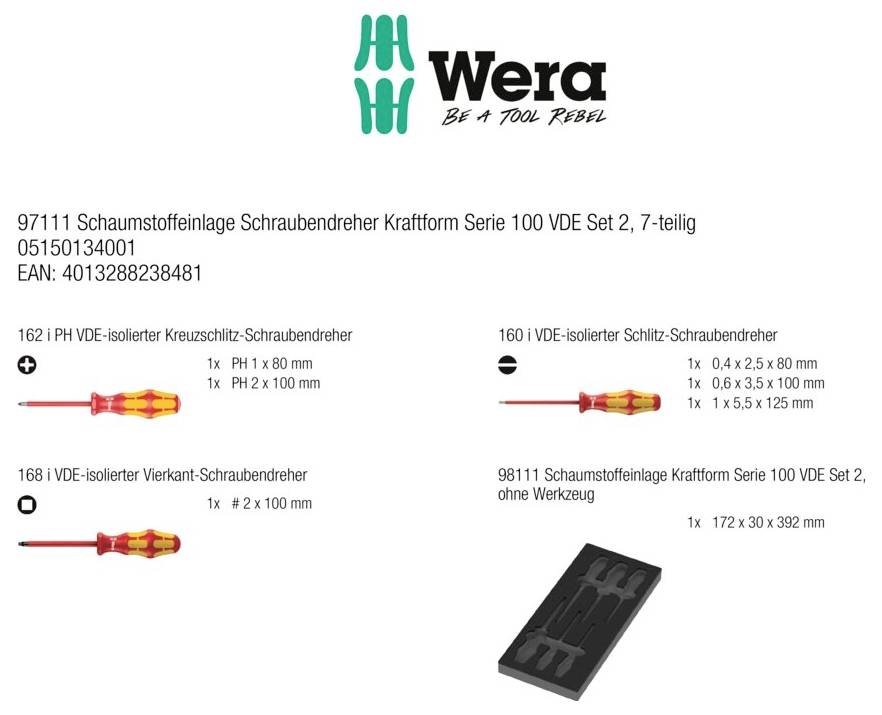 Wera 97111 Serie 100 VDE Set 2 radionica komplet odvijača ravni prorez, PH-21