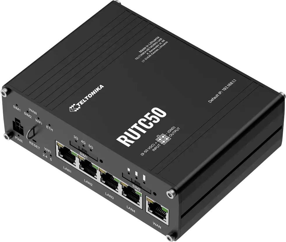 Teltonika RUT950 industrijski usmjerivač s više Ethernetskih priključaka, SIM utora i indikatorskih lampica