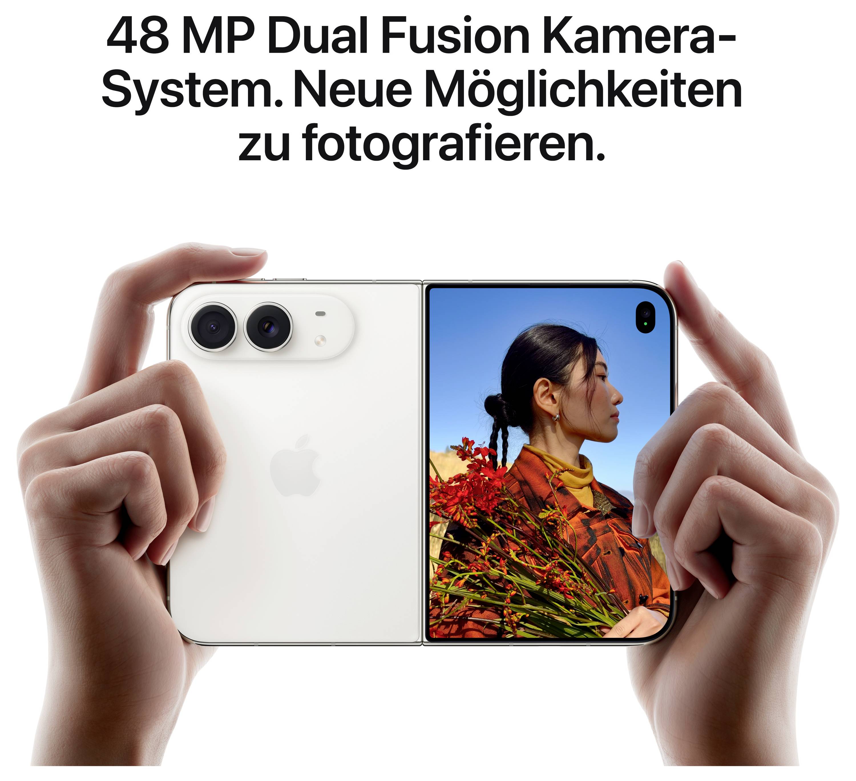 Oglas pametnog telefona s tekstom '48 MP Dual Fusion sustav kamera. Nove mogućnosti fotografiranja.'; prikazuje stražnju stranu s dual kamerom i portret na zaslonu.