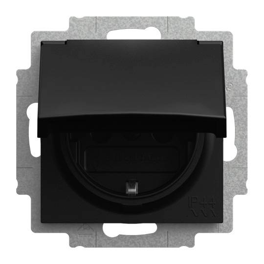 ABB Busch-Jaeger inbouwstopcontact met randaarde en kinderbeveiliging en klapdeksel - Busch-balance SI mat zwart (20 EUCKBD-915) - wandcontactdoos