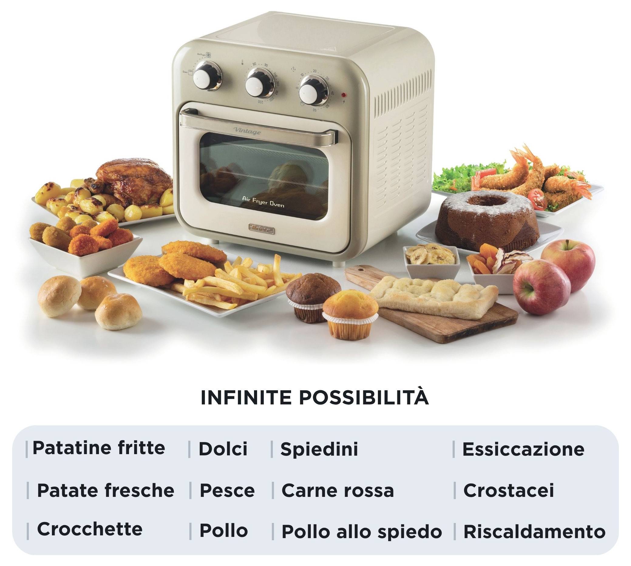 Ariete 4632/03 Mini pećnica i friteza na vrući zrak roštilj, funkcija toplog zraka, indikatorska lampica, s parnom funkc-2