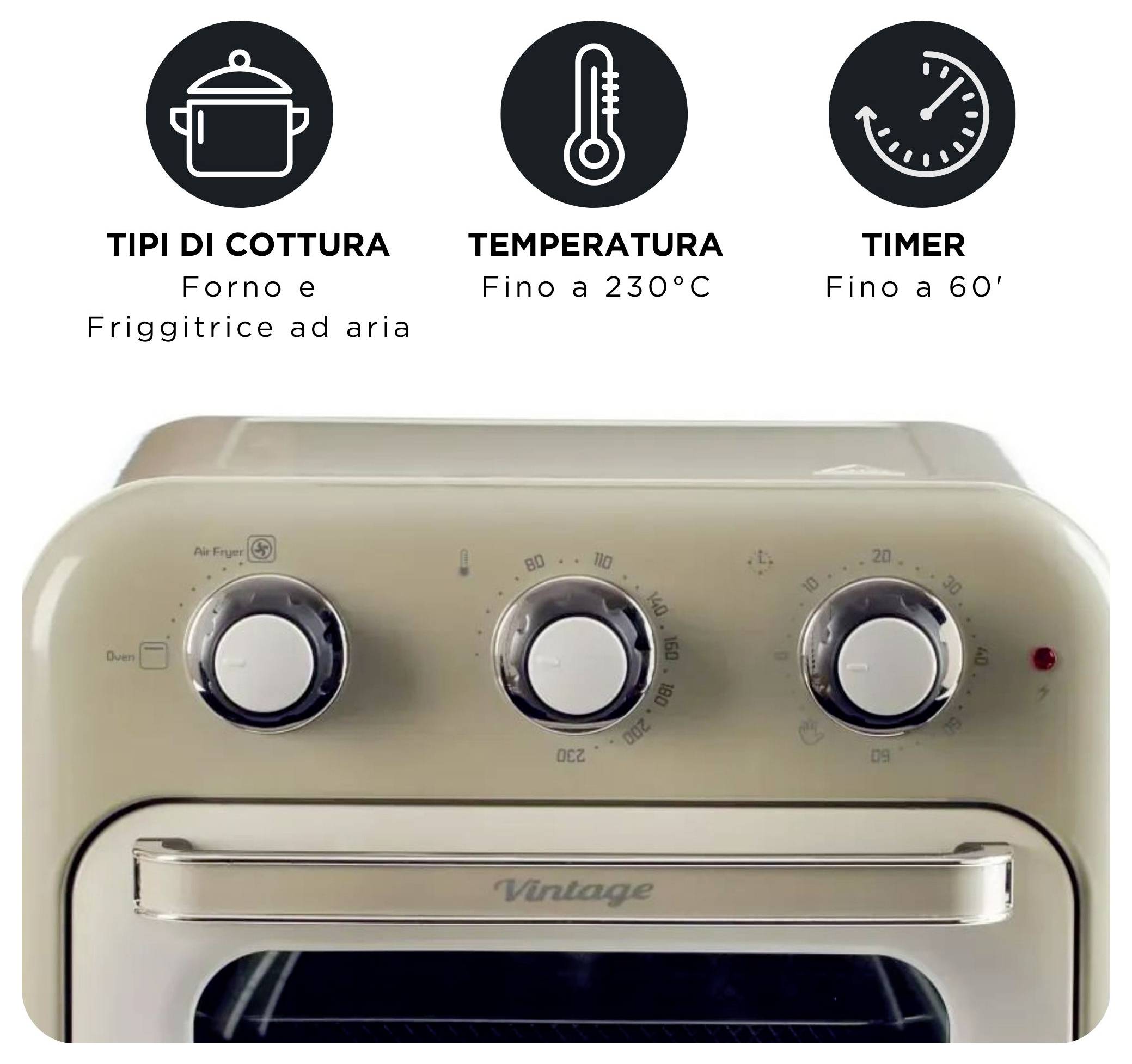 Ariete 4632/03 Mini pećnica i friteza na vrući zrak roštilj, funkcija toplog zraka, indikatorska lampica, s parnom funkc-5