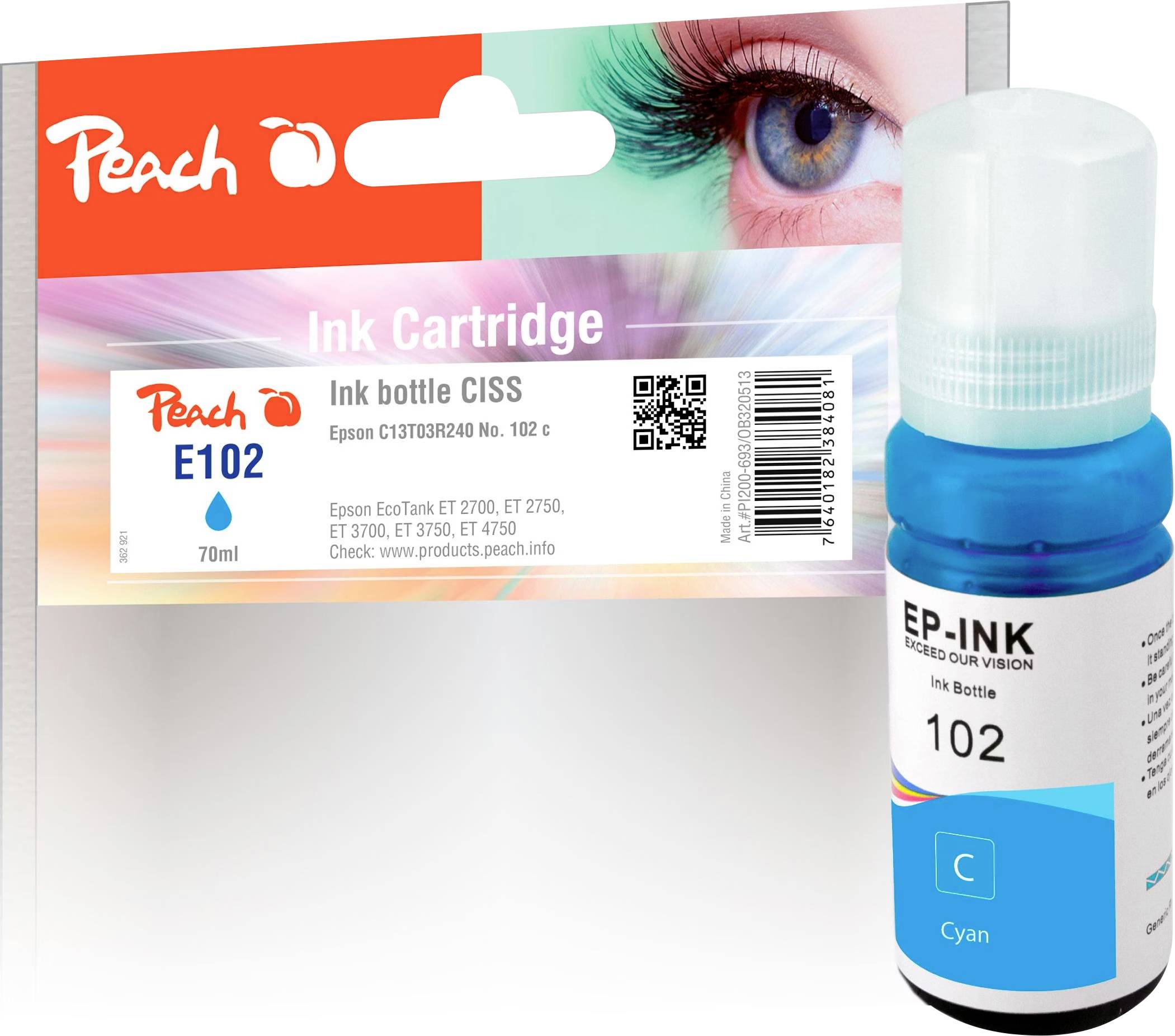 Peach tinta kompatibilan pojedinačno cijan Peach Tinte Epson 102 (C13T03R240) Cyan 0B320513-0