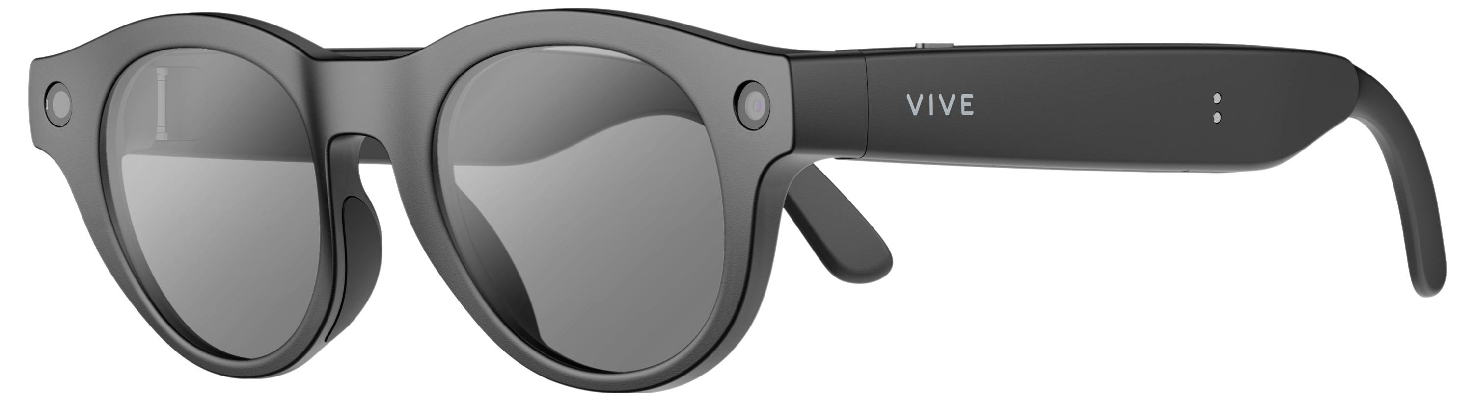Par crnih okruglih sunčanih naočala s tamnim lećama, prikazano iz prednjeg kuta na bijeloj pozadini.