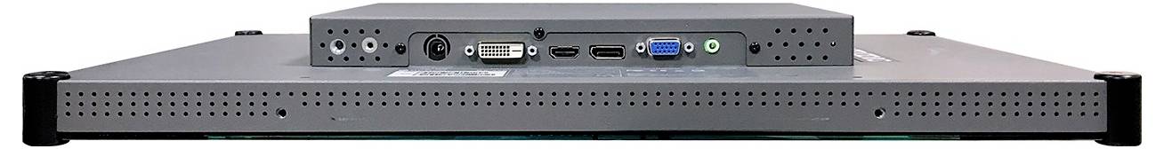Dva stationarna računalna uređaja montirana na nosač prikazana složena jedan na drugi, gornji prikazuje stražnje ulazne i izlazne priključke.