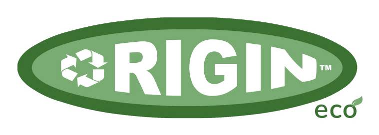 Zelena ovalna 'RGIN' eko logotip sa simbolom recikliranja s lijeve strane i 'eco' u malom tekstu u donjoj desnoj strani.