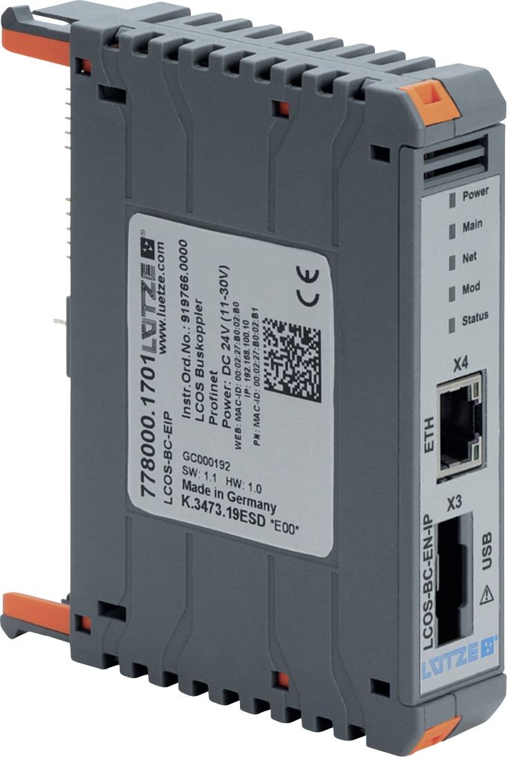 Sivi industrijski Ethernet modul sa LED indikatorima stanja i portima označenim sa Ethernet, USB, X3 i X4, prikazan na fotografiji proizvoda.