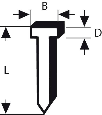 Dijagram T-utornog kamena s dimenzijama B i D te duljinom L. Vizualni prikaz za objašnjenje dimenzija.