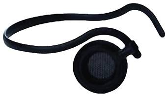 Jedan samostalni crni slušalični headset s trakom, pogodan za nošenje preko jednog uha. Idealan za diskretno slušanje ili jednostrano audio primanje.