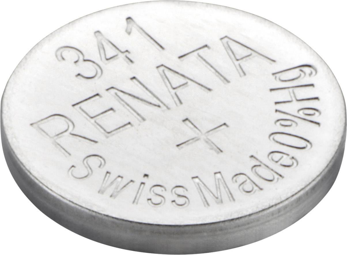 Srebrna gumbasta baterija s natpisom '341 RENATA + 014 9 Swiss Made'.