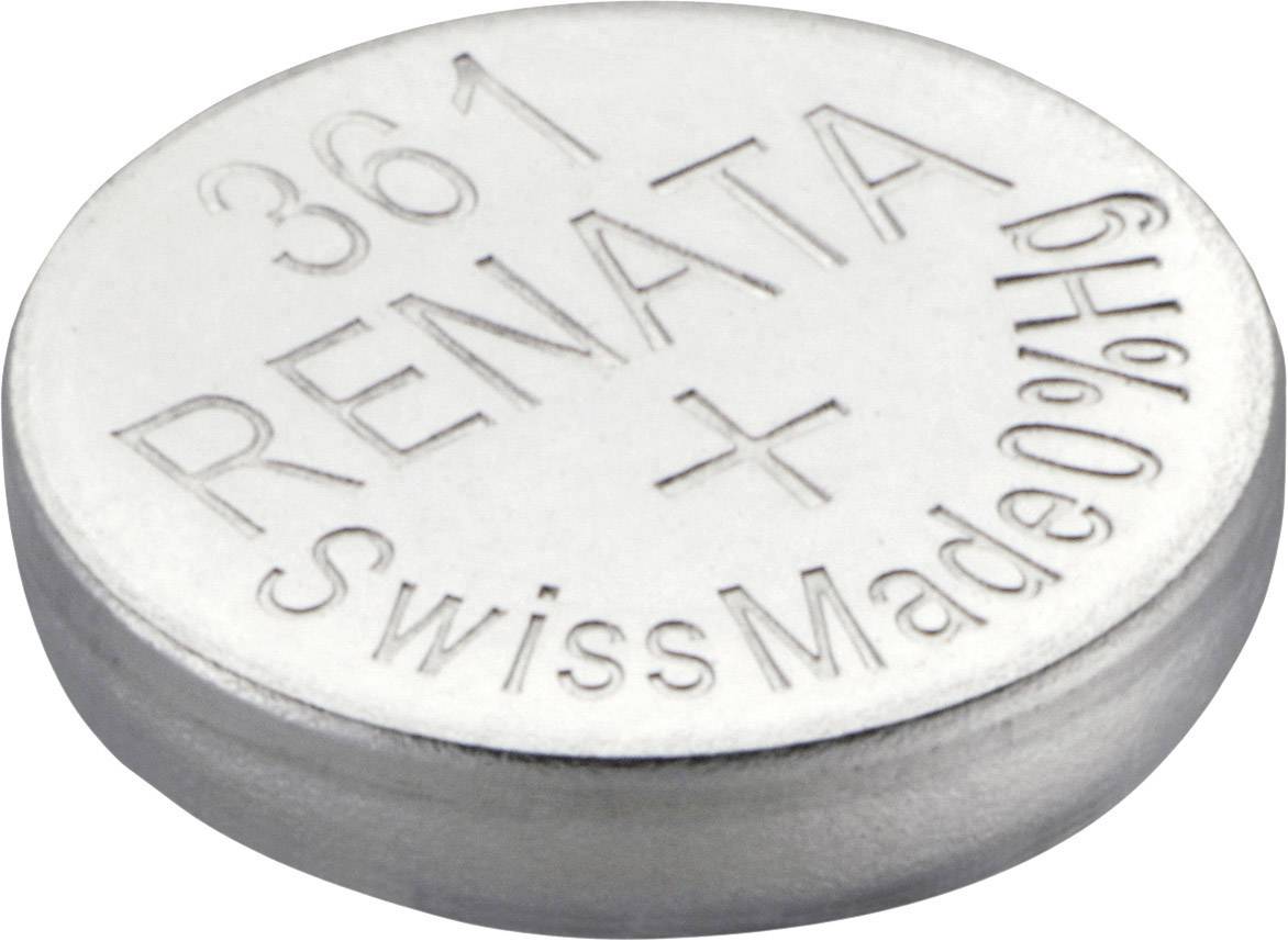 Srebrna gumbasta baterija s natpisom 'RENNATA 361', 'Swiss Made' i 'Hg 0%'.