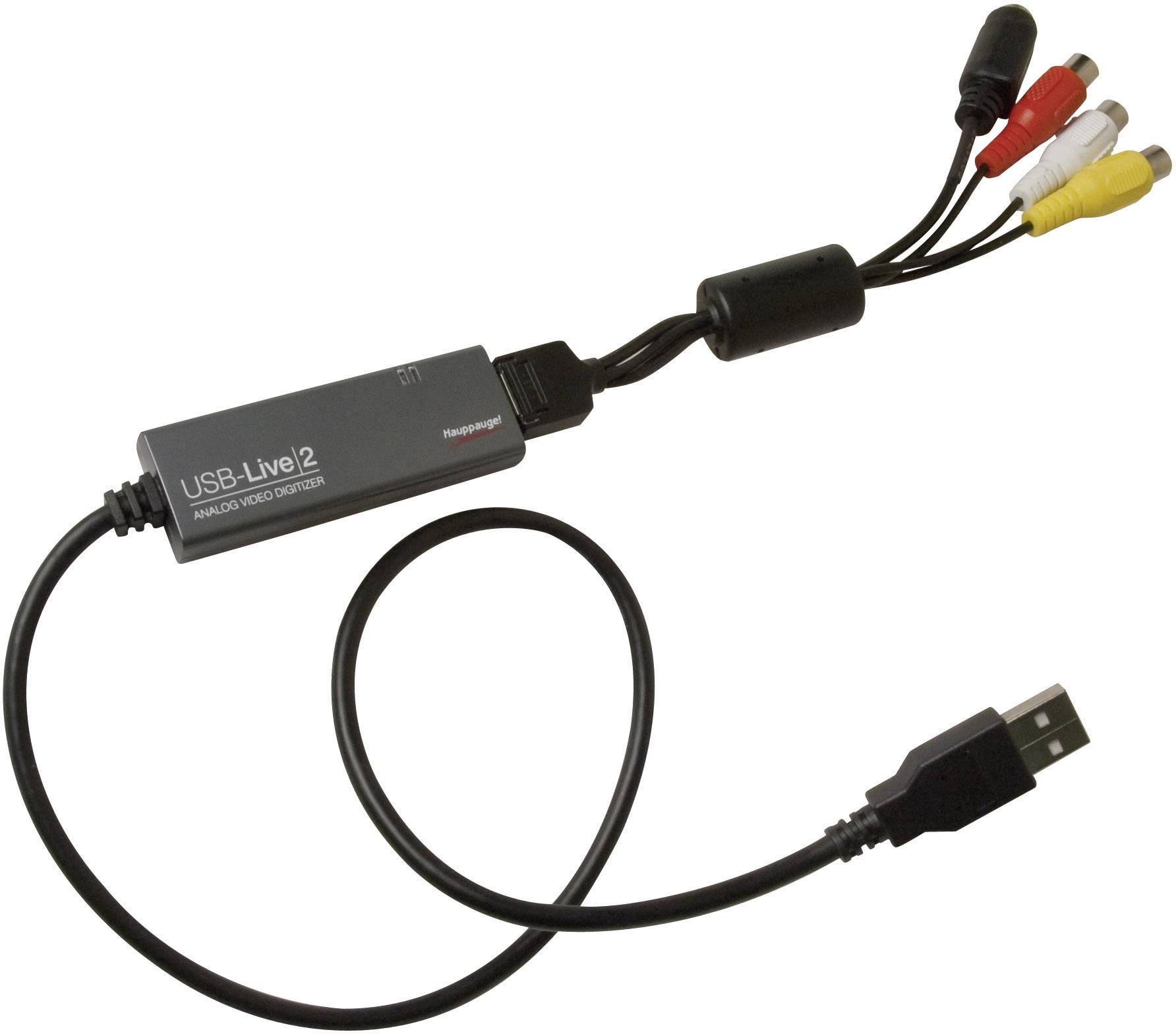 USB video adapter s tri AV priključka, pogodan za povezivanje analognih video uređaja s računalima. Naziv marke 'USB-Live2'.