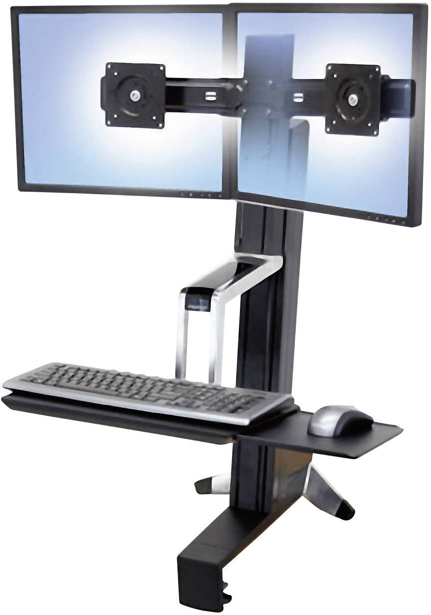 Podesivi radni stol s dvije nosače monitora, policom za tipkovnicu i mjestom za miša, omogućava ergonomski rad stojeći.