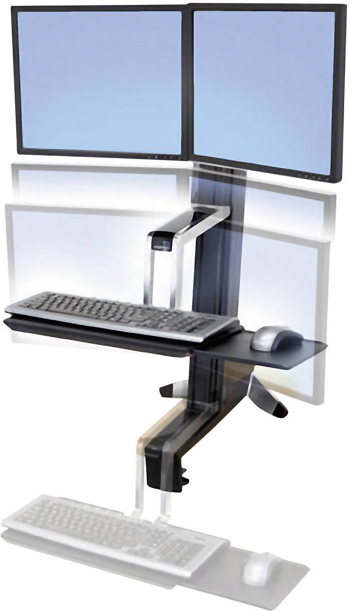 Podesivi radni prostor s dva monitora, policom za tipkovnicu i mišem, omogućava ergonomski rad u sjedećem ili stojeći položaju.