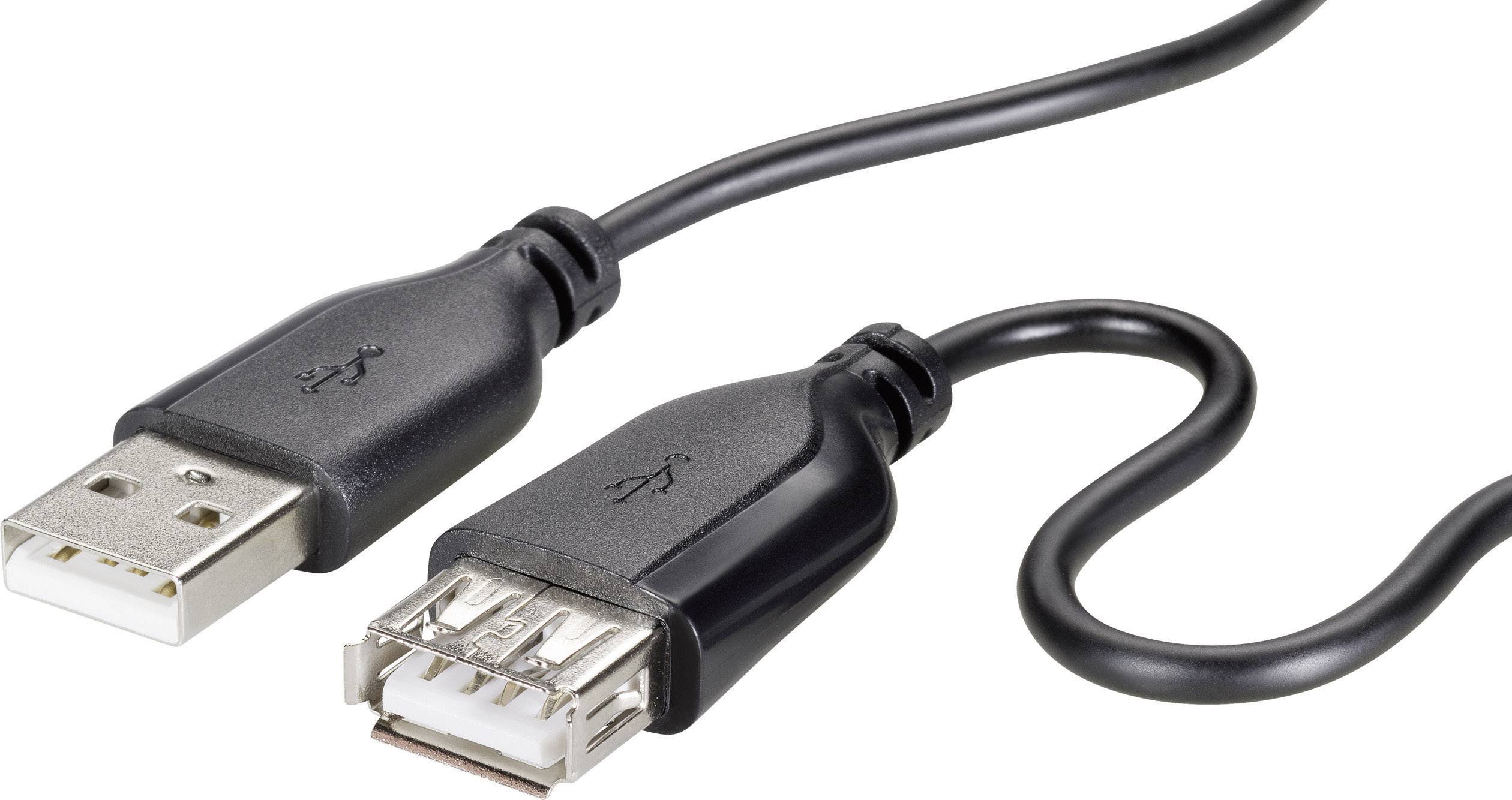 Crni USB produžni kabel s muškim i ženskim priključkom, koristi se za proširenje dometa USB uređaja.