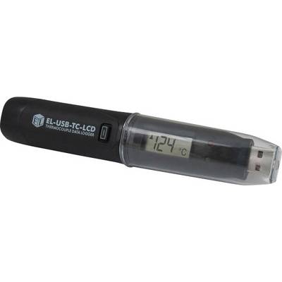 Prijenosni termoparni zapisivač podataka s USB priključkom i LCD zaslonom, koji prikazuje temperaturu na malom zaslonu.