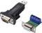 USB-na-RS232 adapter: lijevo USB adapter s RS232 priključkom, desno zeleni priključni modul s plavom stezaljkom.