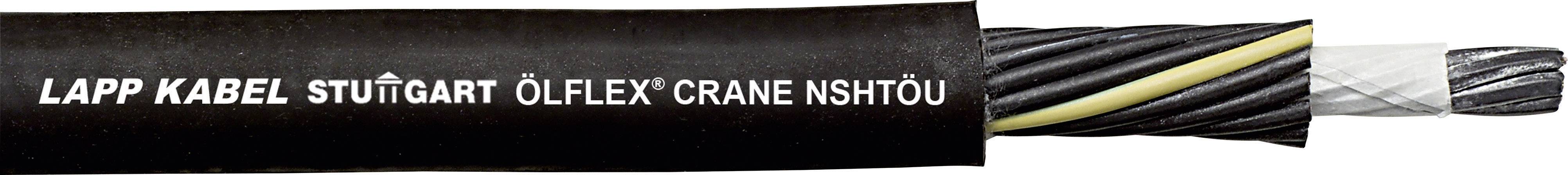 Kabel s crnim vanjskim plaštom i natpisom 'Lapp Kabel Stuttgart Ölflex Crane NSHTÖU', prikazani jasno oguljen.