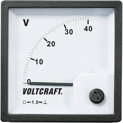 Analogni voltmetar pokazuje napon do 40 volta. Skala u koracima od 10. Kazaljka stoji na 0 volta. Oznaka 'VOLTC' dolje lijevo.
