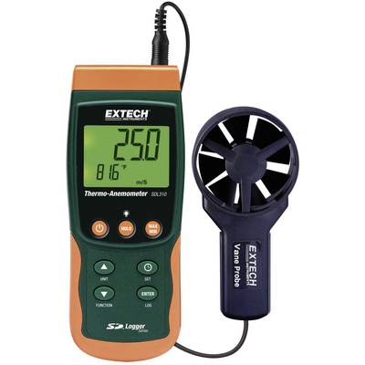 Termo-anemometar pokazuje '25,0 °C' i '816 m/s'. Uređaj se sastoji od glavne konzole i senzora s okretnom lopaticom.