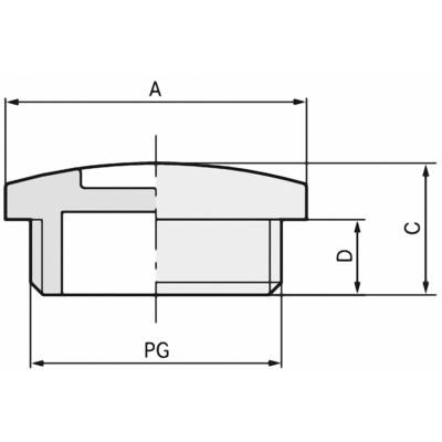 Tehnički nacrt cilindričnog dijela s dimenzijama: A, C, D i PG su označeni. Profil prikaz prikazuje pogled sa strane.