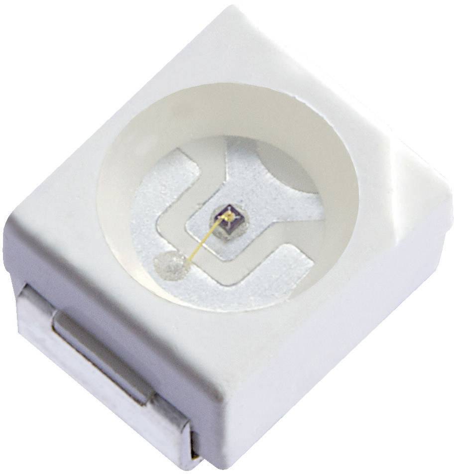 Bijela LED pravokutnog oblika, vidljivog čipa i metalnog kontakta za napajanje strujom. Pogodan za elektroničke projekte.