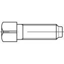 Skica stezne čeljusti u bočnom pogledu. Prikazuje cilindrični dizajn sa narezanom glavom i vitkom formom.