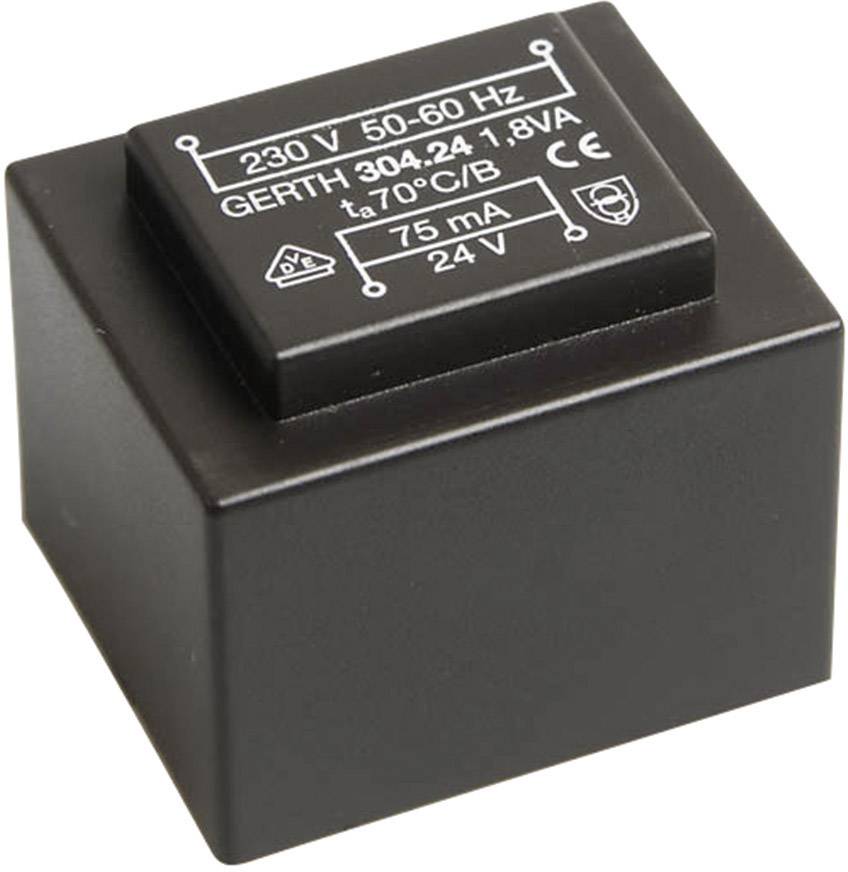 Crni transformator s natpisom: '230 V 50-60 Hz, GERTH 304-24 1.8VA, 75 mA 24 V'.