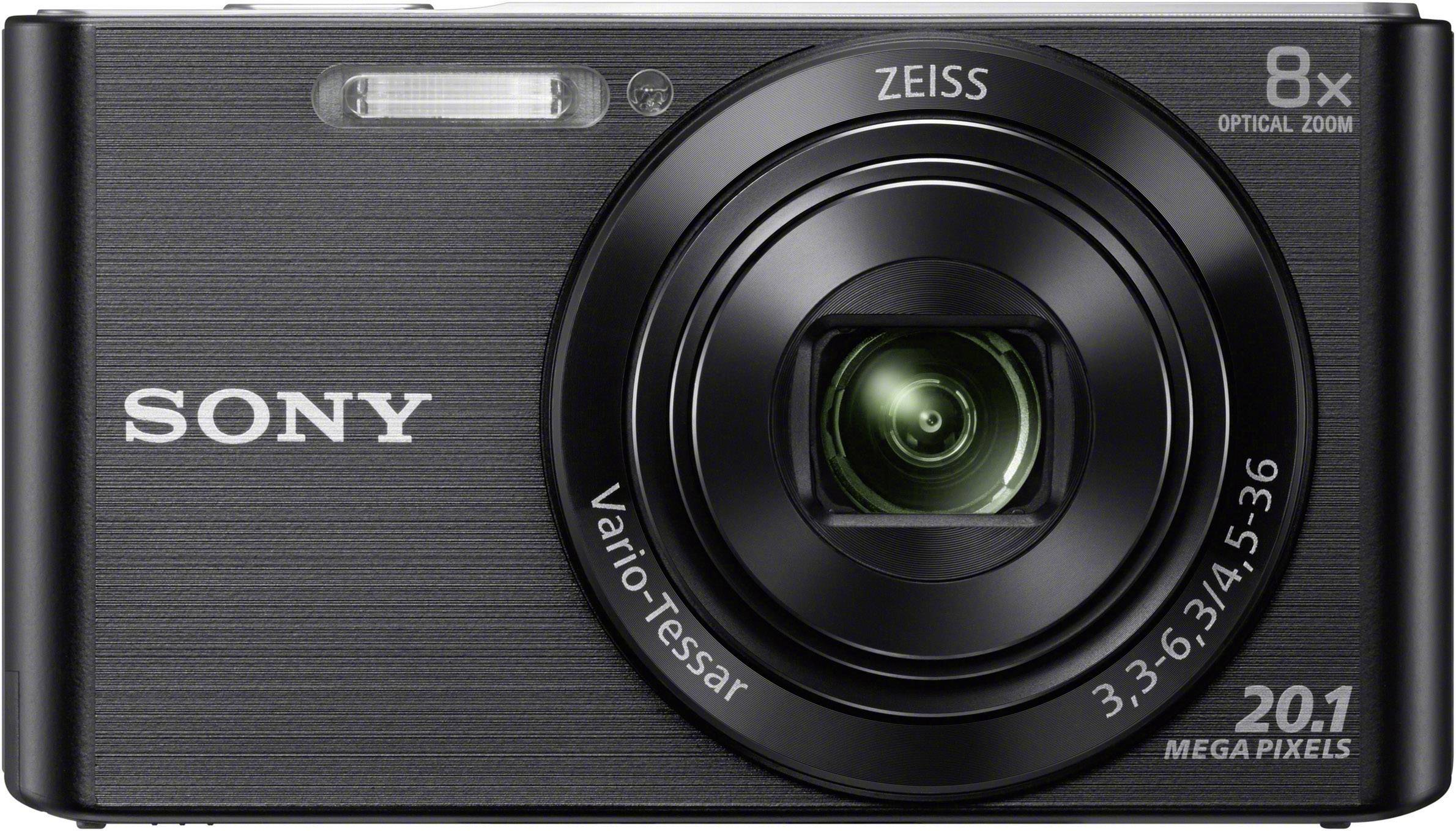 Digitalni fotoaparat u crnoj boji, obilježen natpisima 'Sony', 'Zeiss', 8x optički zum i 20,1 megapiksela.