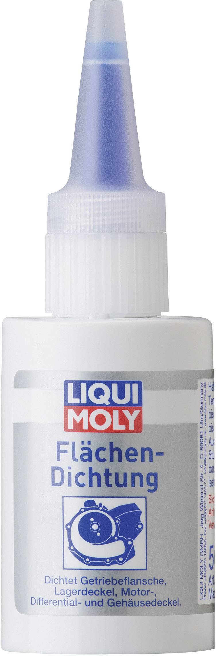 Boca s tekstom 'Liqui Moly Flächen-Dichtung' na naljepnici, pogodna za brtvljenje poklopaca prijenosa, motora i kućišta.