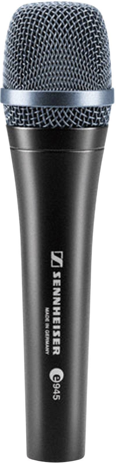 Crni Sennheiser mikrofon model e945 s plavkasto-crnom metalnom mrežicom na vrhu, pogodan za profesionalne vokalne snimke.