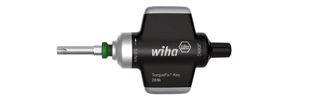 Alat za okretni moment Wiha TorqueFix s indikatorom okretnog momenta od 2,0 Nm. Crne i sive boje, pogodan za precizne poslove vijčanja.