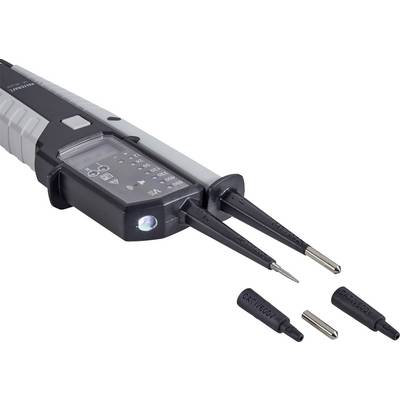 Elektronički mjerni uređaj s dva mjerna vrha, osvjetljenim zaslonom i tri izmjenjive vrške.