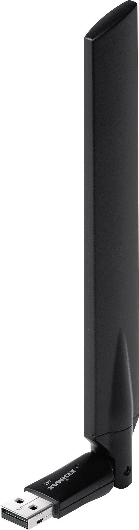 Crni USB WLAN adapter s velikom vertikalnom antenom, dizajniran za poboljšani internetski prijem i brz prijenos podataka.