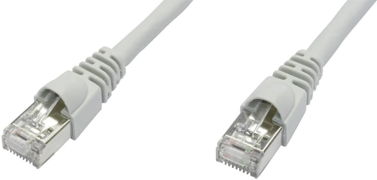 Sivo Ethernet mrežni kabel s dva RJ-45 priključka na krajevima. Često se koristi za mrežne povezivosti.