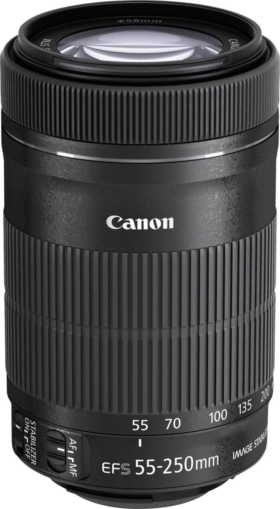 Objektiv Canon EF-S 55-250mm, crni, telezoom s stabilizacijom slike, pogodan za Canon DSLR fotoaparate, višenamjenski.