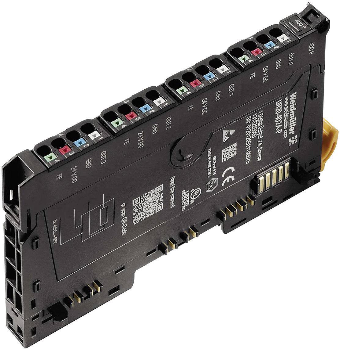Elektronički modul komponente s različitim priključnim utičnicama i tehničkim specifikacijama na površini.