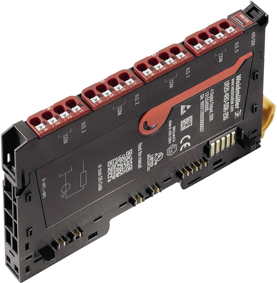 Crni elektronički modul s crvenim priključcima i QR kodom, pogodan za industrijske primjene. Naziv marke i broj modela su vidljivi.