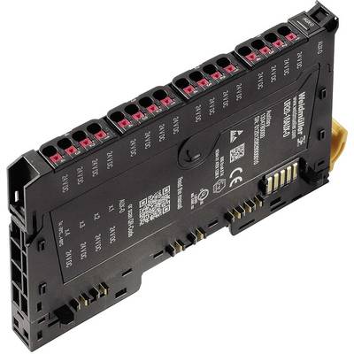 Elektronički modul s više utora i natpisima. Crne je boje i sadrži informacije o proizvodu i QR kod.
