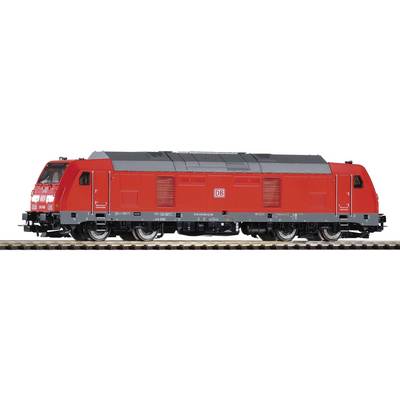 Crvena modelska električna lokomotiva Deutsche Bahn-a na tračnicama, pogled sa strane.