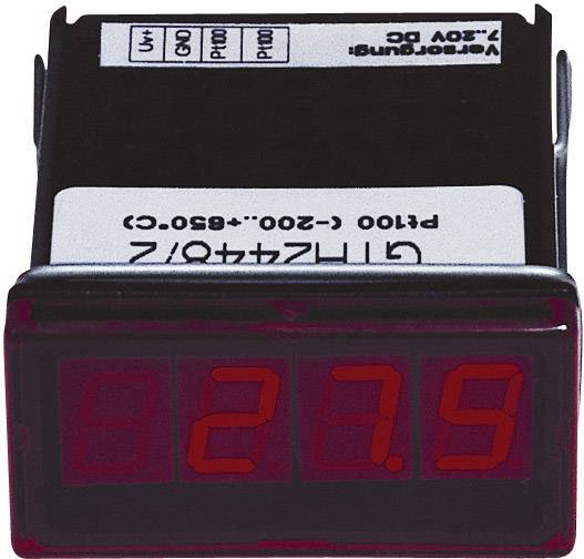 Digitalni mjerni instrument s crvenom LED display-om prikazuje '27,5'. Natpis gore s tehničkim specifikacijama. Uređaj za mjerenje temperature.