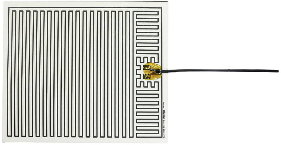 Tanji senzor otpora s labirintskim uzorkom i dvije elektrode, pravokutnog oblika, s crnim vodovima koji izlaze.